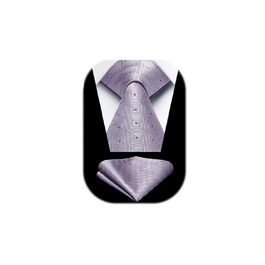 Краватка Enlision для чоловіків у клітинку з кишеньковим хустиною, формальний/діловий стиль (фіолетовий)