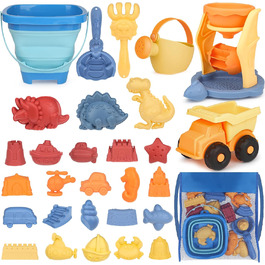 YIMORE Sand Toys for Boys and Girls, 30 Pieces Sandbox Beach Toy Set with Sand Molds, Sand Toys for Ages 2, 3, 4, 5