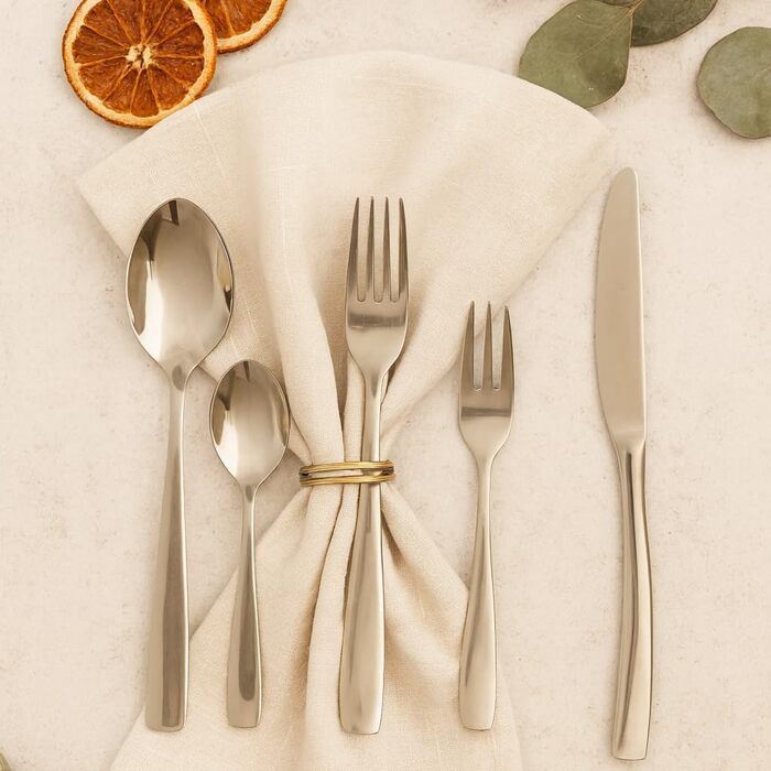 Набір столових приборів 60 предметів для 12 осіб з нержавіючої сталі – елегантний набір, полірований до блиску, безпечний для посудомийної машини, стійкий до корозії. Модель 4