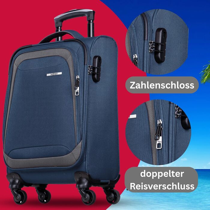 Чемодан NOWI Korfu Weichschaen Troey - середній м'який, 50 літрів, 4 колеса та відділення для взуття | Чемодан для подорожей для жінок та чоловіків (NOWI, синій)