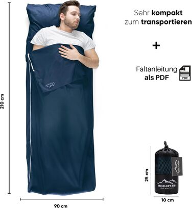 Traveler's Pal Hüttenschlafsack made from 100% Duraweave - Sleeping bag with side and foot zipper - Lightweight and thin insert summer sleeping bag, breathable and skin-friendly