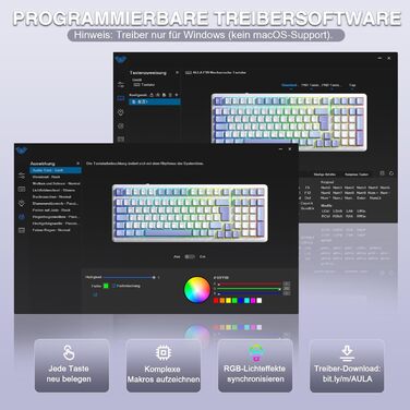 Механічна ігрова клавіатура AULA F99 з підсвічуванням RGB, PBT-клавіші, 8000mAh, 95% розмір, Bluetooth 5.0/2.4G/USB-C, Hot-Swap, Gasket Structure