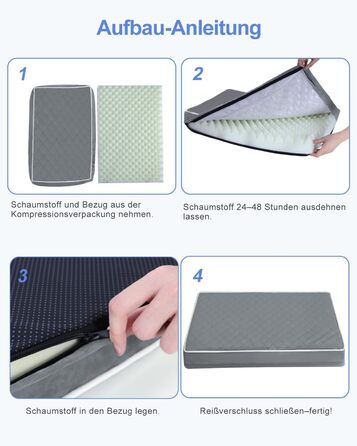 Ортопедичне ліжко для собак KSIIA, великі породи, 104x68x8 см, знімний килимок, легко миється, сірий колір