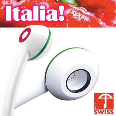 Душова лійка SwissClima NINA TOP, антикальцитова, посилений напір, для проточних водонагрівачів, економія води, 3 редуктори, Швейцарія, біло-червона-зелена