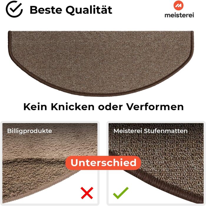 Сходинкові килимки Casa Pura London, 15 шт., 11 кольорів, міцне кріплення, стабільна кутова рейка, колір: напівкруглий, світло-коричневий