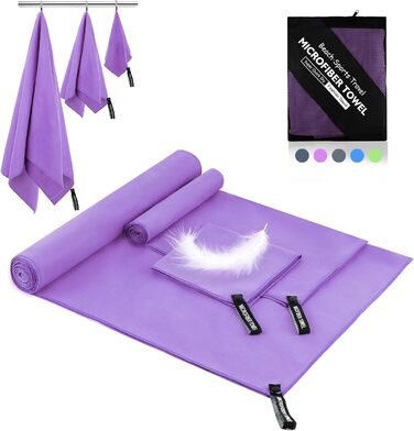 Набір рушників Neerow з мікрофібри (3 шт.): великий (152x76 см), фітнес (80x40 см), маленький (30x30 см), фіолетовий