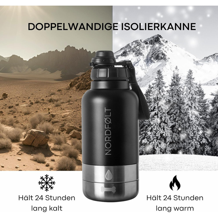 Водяна пляшка для собак на прогулянці 4-в-1, 950 мл, з мисками для води та корму, з нержавіючої сталі, BPA-Free