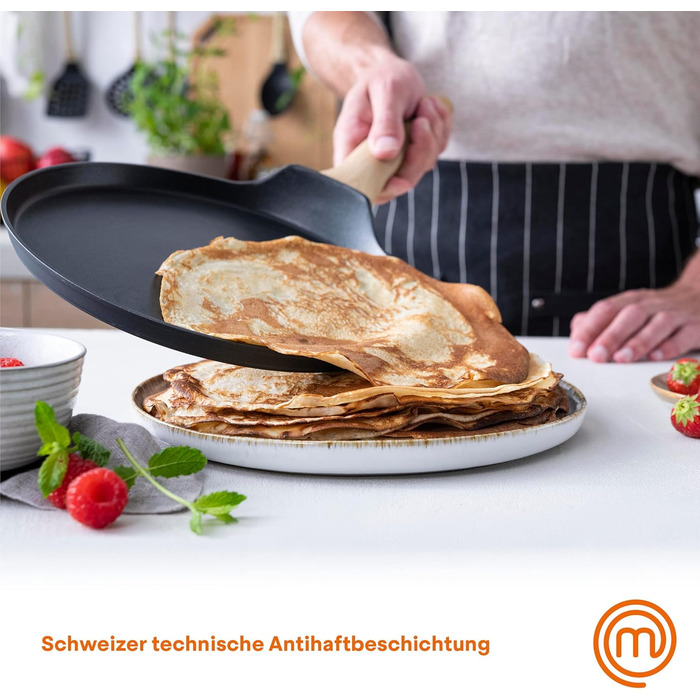 MasterChef Crepe Pan Induction, Pancake Pan for Pancakes, Roti, Omelette, Tortilla, Induction, Gas, Ceramic Stove, Non-Stick Coating Aluminum, 25cm, Extra Wide Natural Collection