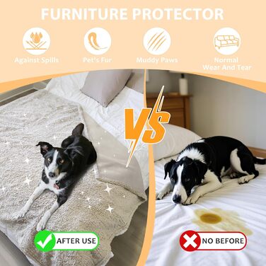 Водонепроникний плед для собак і котів, миючий, захисний, плюшевий, для великих собак, 150 x 120 см (XS 75 x 60 см, верблюжий/тауп)