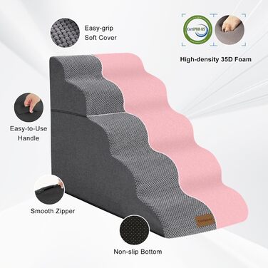Trhillsbrad Breiter Hundetreppe 5 Stufen für Kleine Hunde, Hochdichtem Schaumstoff Haustiertreppe, Waschbarem Bezug und Rutschfestem Boden (Faltbar Hundetreppe 5 Stufen) - Trhillsbrad Wide Dog Stairs, 5 Steps for Small Dogs, High-Density Foam Pet Stairs, Washable Cover and Non-Slip Bottom (Foldable Dog Stairs, 5 Steps)