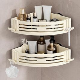 Полка для душу Lekesky без свердління, кутова, з міцними присосками, алюміній, нержавіюча сталь, знімна, для ванної кімнати, кухні, орендованого житла (2 шт., кремовий)