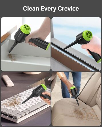 Електричний пилосос для повітря з HD-дисплеєм - Air Duster 200000 RPM з LED-підсвічуванням, міні-турбіна на акумуляторі, спрей для чищення ПК, повітряна турбіна для клавіатури, дому, авто, W06 (сірий та зелений)