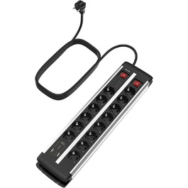Мережевий фільтр Ucomen 10-фазний з USB та захистом від перенапруги (3680W 16A) для комп'ютерних столів, 20W USB-A та USB-C зарядка, кабель 1.5м