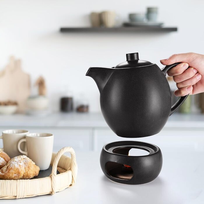 Teapot with infuser, ceramic - 1.2 l - Ceramic teapot, black (anthracite) - Tea Pot - Teapot Ceramic - Teakettle - Tea accessories - Tea maker for loose leaf tea (with spoon)