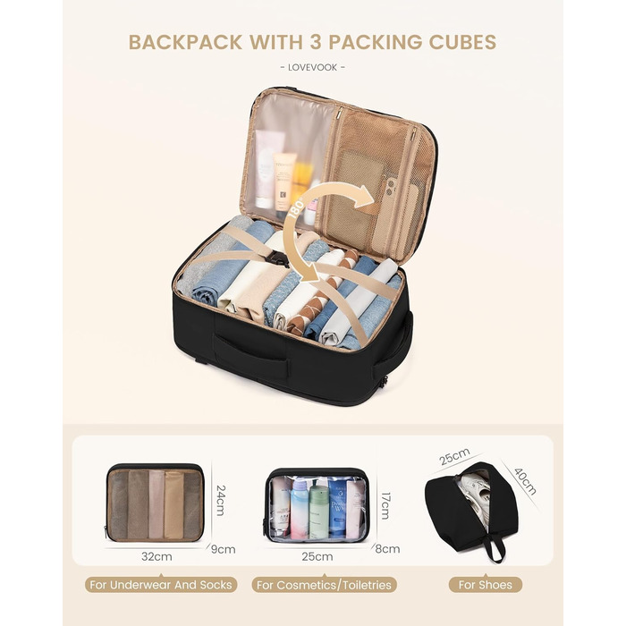 LOVEVOOK Рюкзак для ручної поклажі, 30L, чоловічий, для ноутбука 15.6