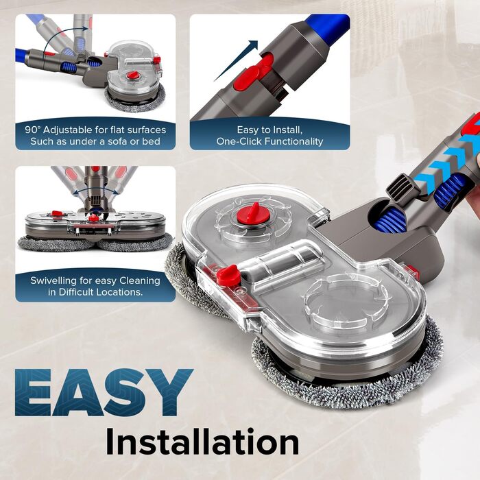 Насадка для миття підлоги сумісна з Dyson V7/V8/V10/V11/V15, знімний бак для води та 6 змінних мікрофібрових серветок для твердих підлог