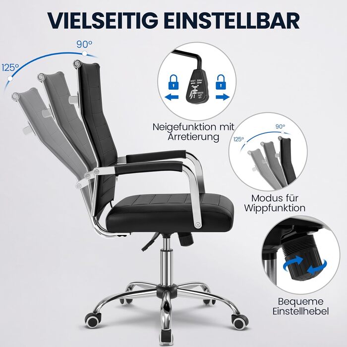 Офісний крісло Yaheetech з ергономічним дизайном, з підлокітниками, для офісу та дому, чорний, до 136 кг