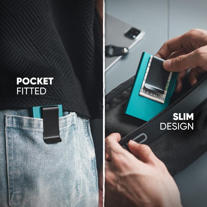 Чоловічий картхолдер VULKIT з RFID-захистом та Pop-Up системою, мінімалістичний тонкий гаманець зі сталевою затискачею для купюр (Смарагдово-зелений)