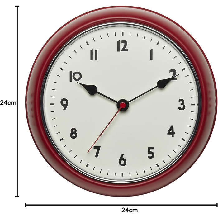 TFA Dostmann Analog Radio Wall Clock, 60.3541.05, Retro Design, with Second Hand, Metal, Red, (w) 240 x (d) 68 x (h) 240 mm
