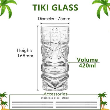 Набір склянок Tiki, 170-400 мл, прозорі, для екзотичних коктейлів, Mai Tai, гавайських коктейлів, тропічної тематики
