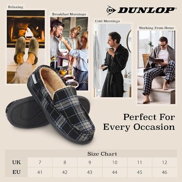 Чоловічі домашні тапочки-мокасини Dunlop з меморі-піною та флісовою підкладкою, неслизькі, розмір 41-46 (43 EU), чорний/сірий