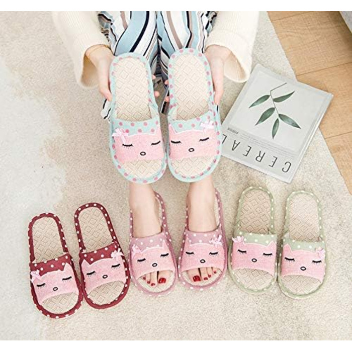 Пара тапочок з льону AioTio для дітей: японський стиль, мультфільм, дихаючі, антиковзкі, з товстим дном, подарунок, 38/39 EU, бордовий