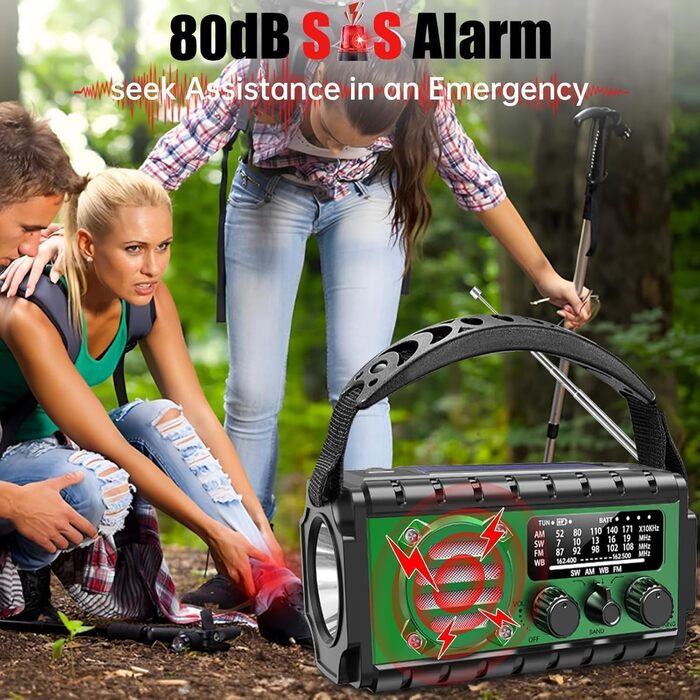 Сонячне радіо з ручним генератором 20000mAh, аварійне радіо SW/AM/FM з Powerbank, LED-ліхтарик, лампа для читання, SOS-сигнал, USB-порт для активного відпочинку