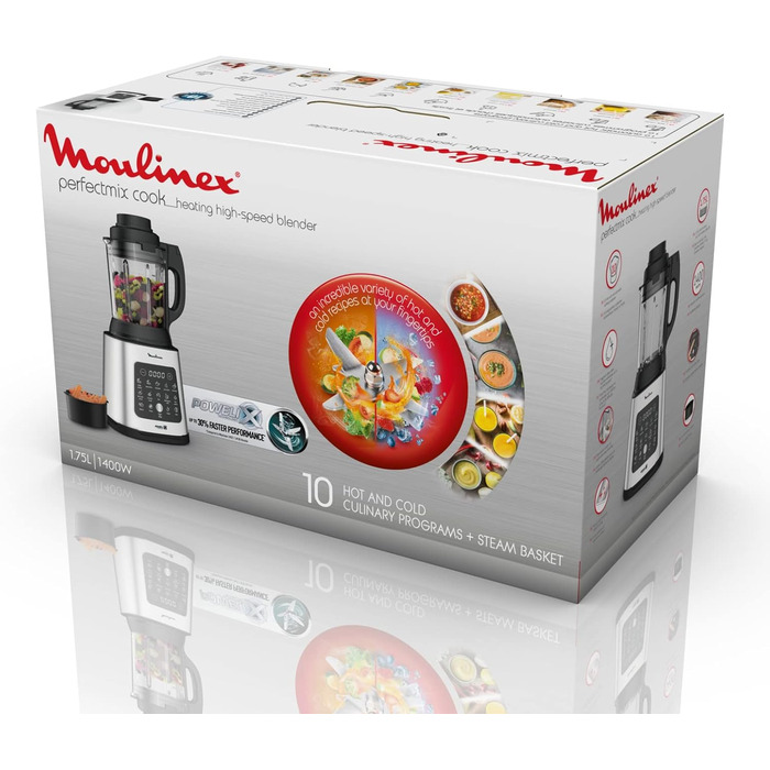 Moulinex PerfectMix Cook, Stand Mixer with 10 automatic programs, 1400 W, prepares hot and cold recipes, electric mixer with touchscreen, easy to clean, 2 l capacity, LM83SD