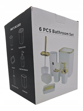 Набір аксесуарів для ванної кімнати та туалету (6 предметів): дозатор, кошик, йоржик — Золотий