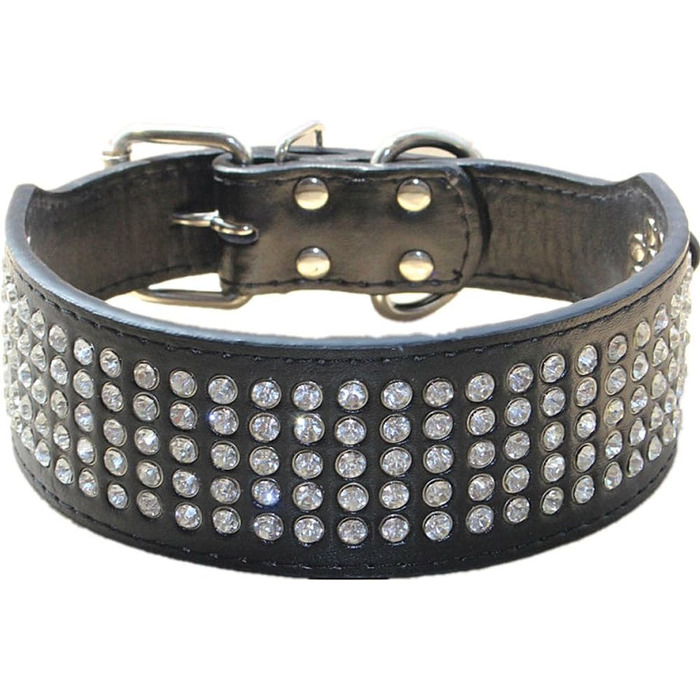 Нашийник для собак з кристалами, 5 см, 5 рядів, блискучі діаманти, елегантний, стильний, шкіра PU, для середніх та великих собак (Hot Pink, ) (M, Чорний)
