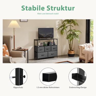 DUMOS Chest of Drawers with Drawers - Chests of Drawers & Sideboards for Bedrooms. Suitable, Chest of Drawers with 9 Drawers, Fabric Chest of Drawers with Sturdy Steel Frame, Ideal for Bedrooms, Living Rooms (Black) (5 TV Drawers Gray)