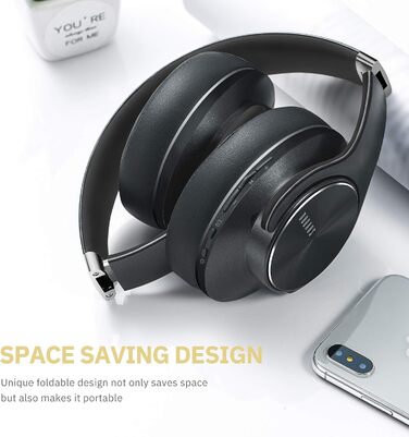 Навушники Bluetooth DOQAUS Over-Ear, 90 годин роботи, бездротові, з 3 EQ-режимами, HiFi стерео, складні, з мікрофоном, м'які амбушюри, для телефонів/подорожей/офісу/ноутбуків/ПК - Чорний