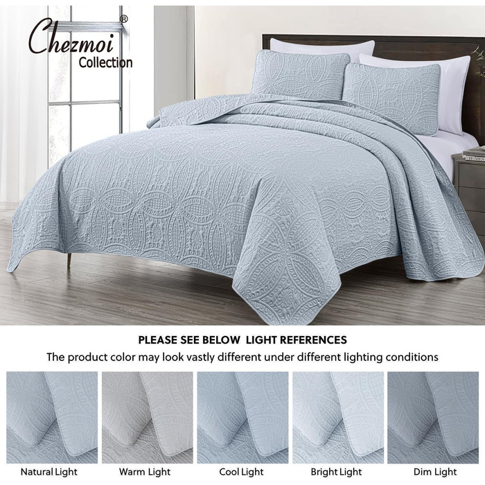 Комплект покривал Chezmoi Collection Austin (3 шт.) Oversized, блакитно-зелений, Queen, срібний