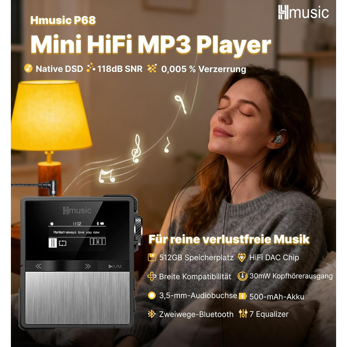 MP3-плеєр Hmusic P68 HiFi з кліпсою, Bluetooth, 16GB + карта пам'яті 128GB, підтримка DSD, Hi-Res аудіо