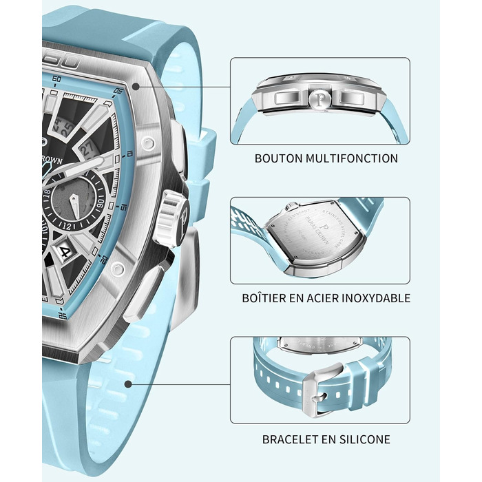 Чоловічий годинник-хронограф на кварцовому механізмі з японським годинниковим механізмом, 5ATM, корпус з нержавіючої сталі, ремінець з силікону (Blue3)