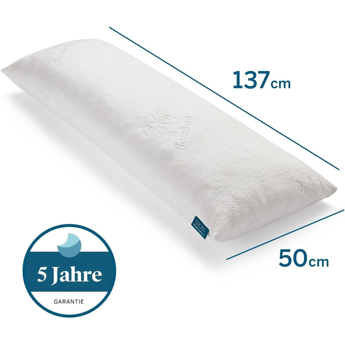 LUCID ортопедична подушка для сну на боці з подрібненої піни Memory Foam, тіло-подушка для вагітних, ультрам'який бамбуковий чохол, біла