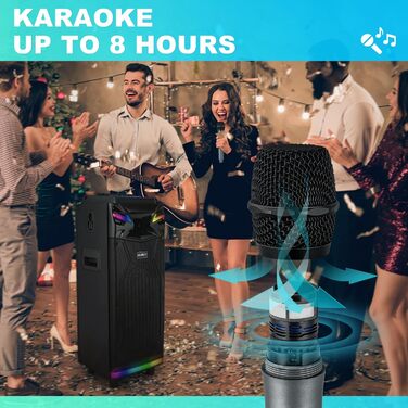 Bluetooth Караоке Машина DSP з 2 Мікрофонами та 2 × 10” Динаміками, Портативна PA-система для Дорослих та Дітей, USB-C Запис, Ефекти DJ, FM, Підтримка TV/Проектора GTSK210-1