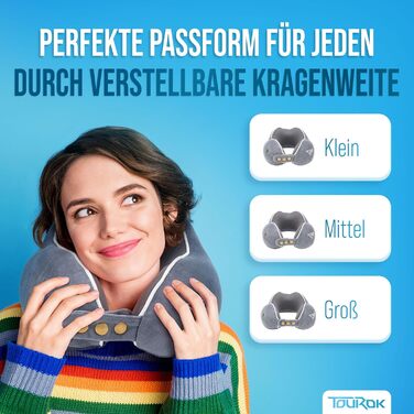 Подушка для шиї Calm – Memory Foam, для подорожей (літак, авто) – регульована ширина коміра, ергономічний дизайн, для дорослих, знімний чохол, сіра