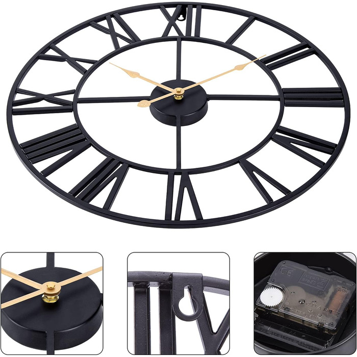 ACCSHINE Wall Clock Large Silent No-Tick Noise 60cm Roman Numerals Quartz Battery Operated Wall Clock Easy to Read for Living Room Kitchen Bedroom Office School
