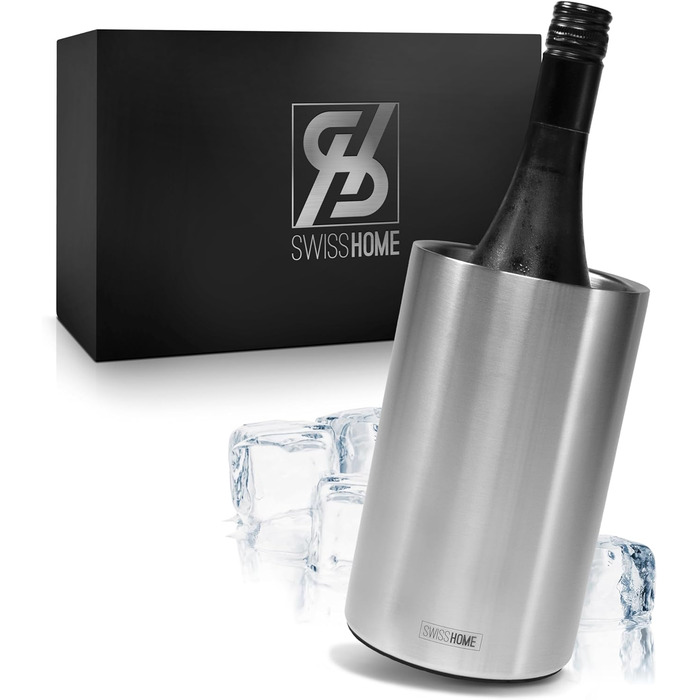 SWISS HOME® Охолоджувач для пляшок вина, шампанського та ігристого вина з нержавіючої сталі, подвійні стінки, у подарунковій коробці