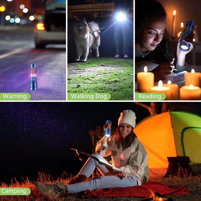 Потужний LED ліхтар 1000000 люмен: ліхтар з підзарядкою, збільшенням, 11 режимів, водонепроникний тактичний ліхтар для кемпінгу, відпочинку на природі, надзвичайних ситуацій (Морський колір)