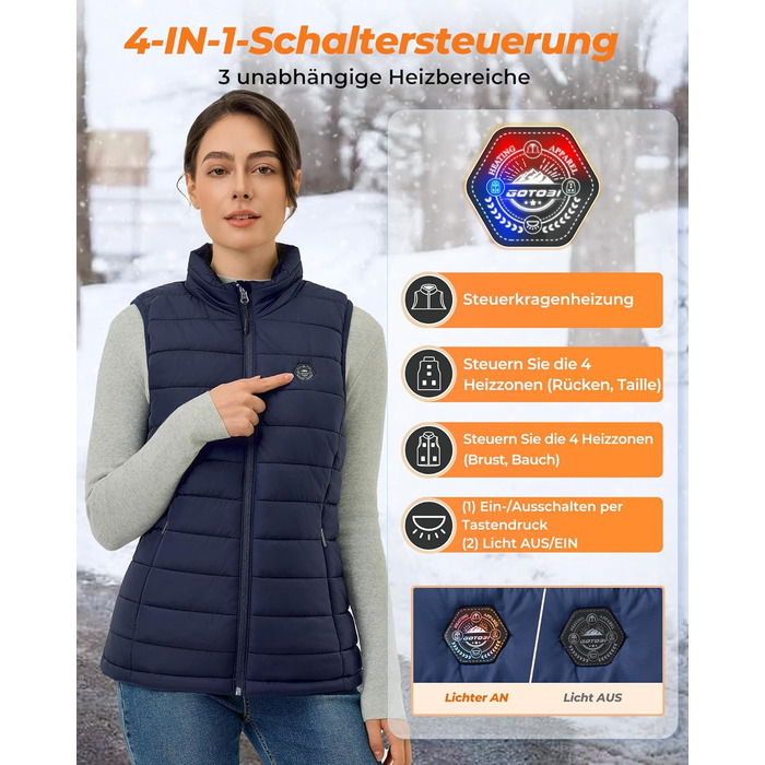 Жіночі гріючі штани Heizwete з акумулятором 16000mAh 7,4V - 9 гріючих зон, 3 режими температури, для активного відпочинку та роботи на вулиці, білі (сині, S)