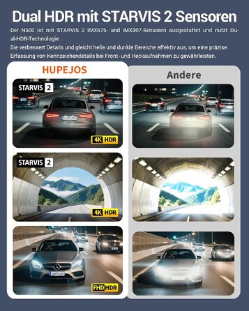 Автомобільний відеореєстратор 4K 360° з 4-канальною камерою та цілодобовим режимом паркування, N500, матово-чорний