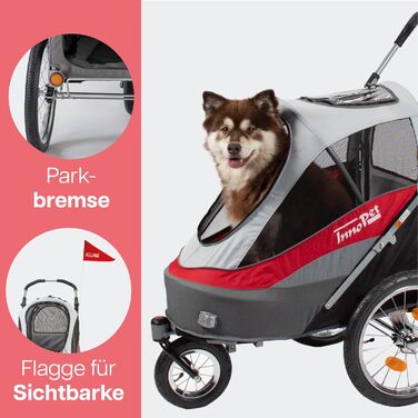 Innopet Sporty Dog Trailer Deluxe: Причіп для собак, велосипедний, червоно-білий - до 30 кг, з дощем.