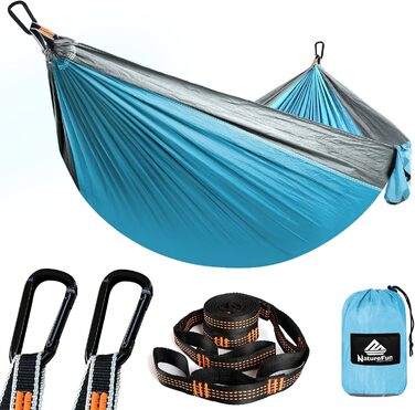 Гамак для кемпінгу NATUREFUN Ultraleicht | 300 кг, 275x140 см, дихаючий, швидковисихаючий, нейлон | 2 карабіни, 2 петлі | для дому, саду, відпочинку