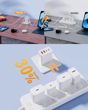 Мережевий зарядний пристрій USB C на 40W з 4 портами, PD3.0, для iPhone, iPad, Samsung, білий