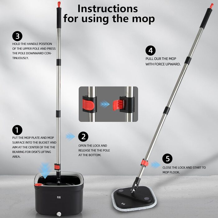Набір для миття підлоги Spin Mop з віджимом 360° та мікрофіброю, телескопічний подовжувач, набір для прибирання