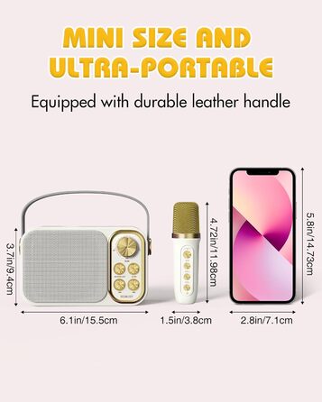 Караоке машина з 2 мікрофонами, портативна Bluetooth колонка для дітей та дорослих, 7 звукових ефектів, ідеальна для вечірок та свят (біла)