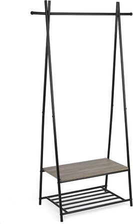 Coat rack, clothes rack, wardrobe with shoe storage, metal frame, for hallway, living room and veranda, retro-industrial clothes rack, 64cm x 41cm x 162cm, (Grey)
