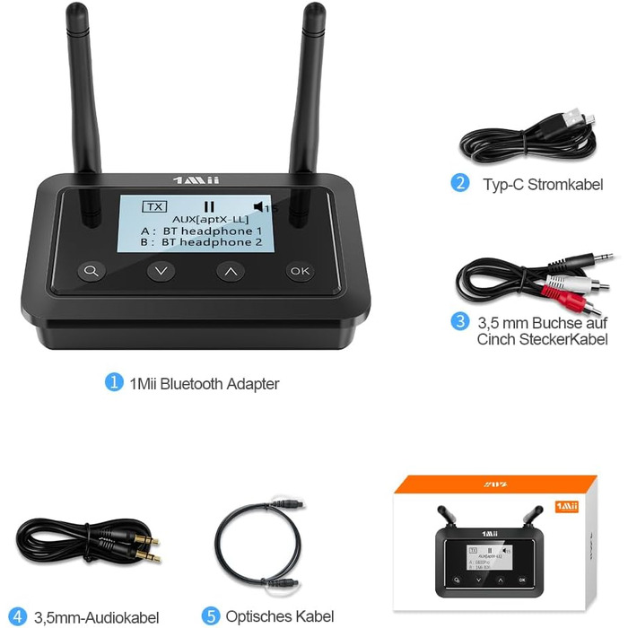HiFi Bluetooth адаптер 1Mii B03Pro+ з підтримкою LDAC, передавач та приймач для телевізора та стереосистем